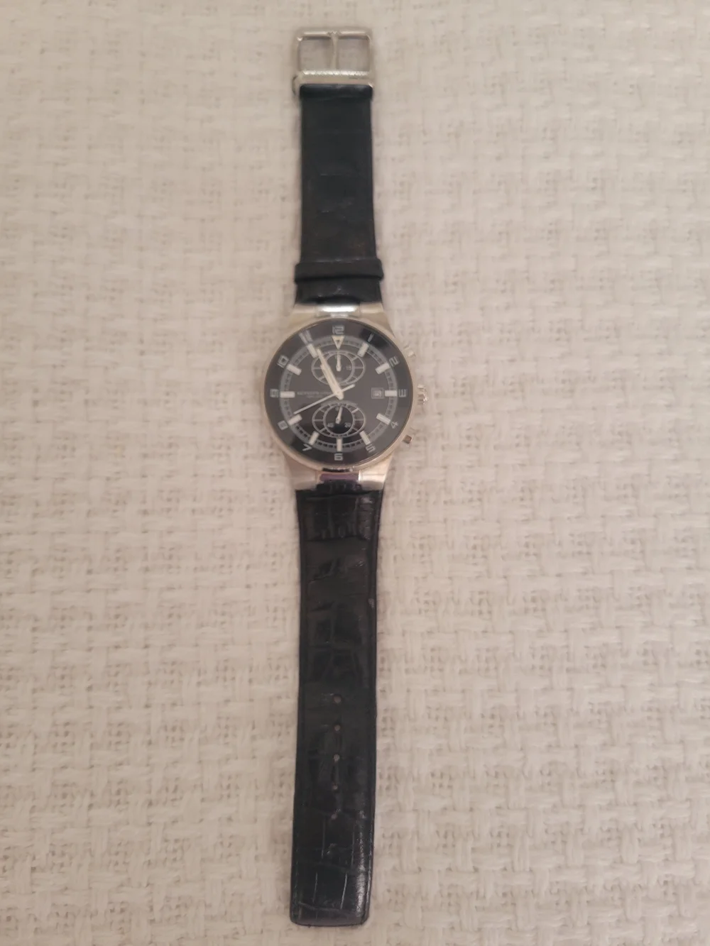 Kenneth Cole Watch Black Croc-Embossed Leather Strap with Polished Silver Buckle